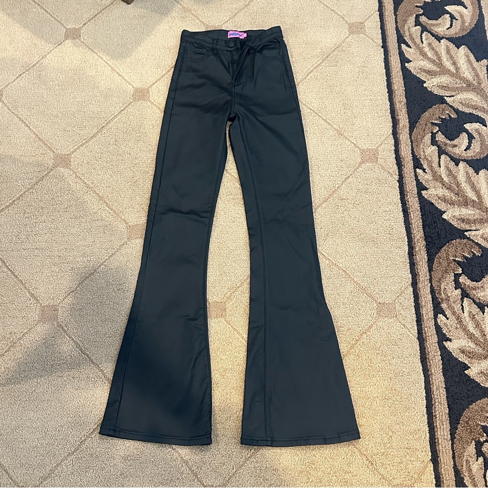 Edikted Black Faux Leather Flare Jeans